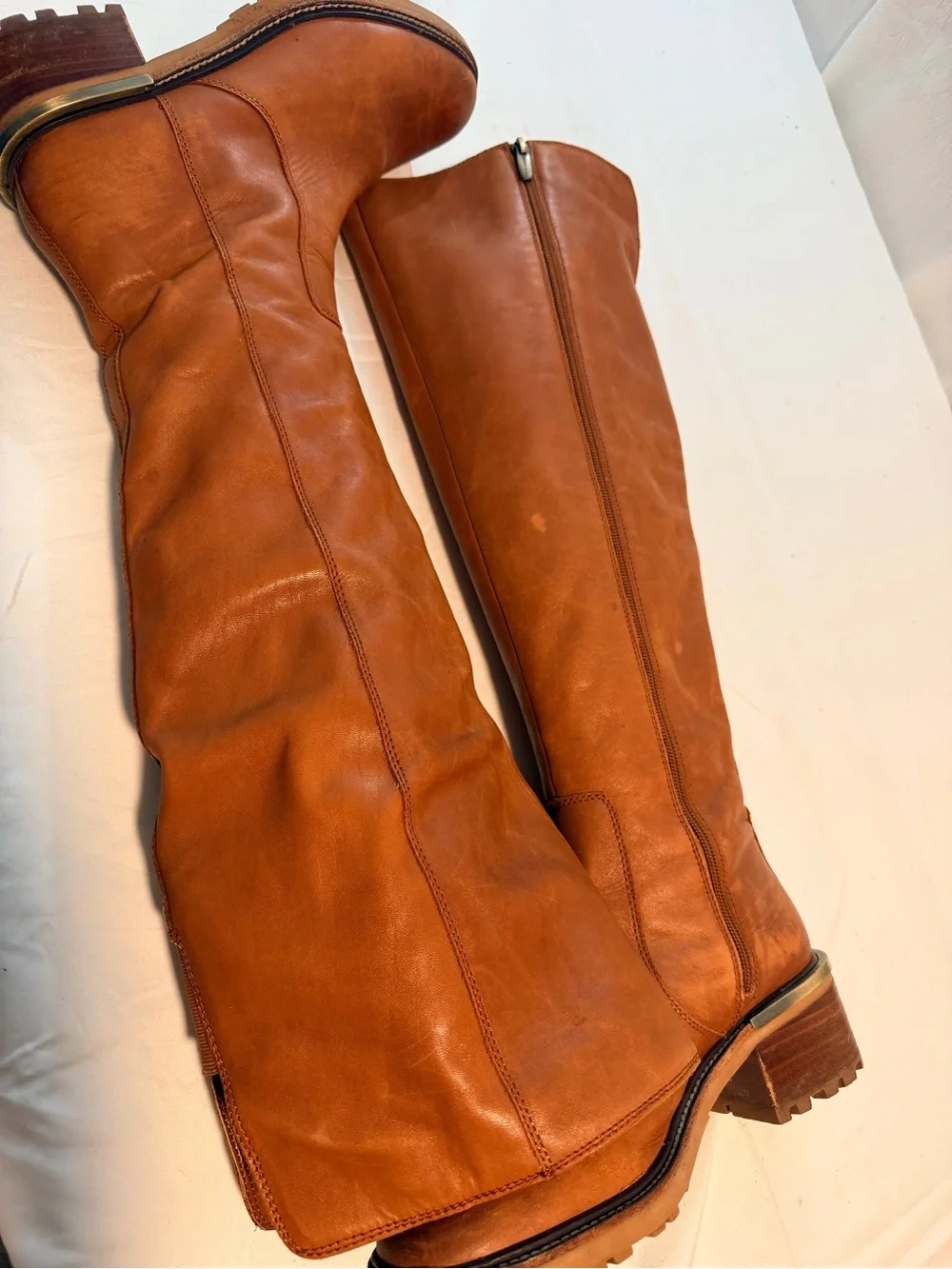 Vince Camuto VC-Kensile Women's Brown Leather Knee High Zip Riding Boots US 9